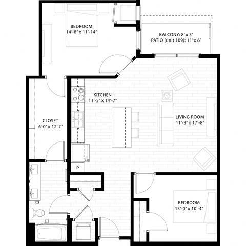 a floor plan of a small house with a bedroom and a living room